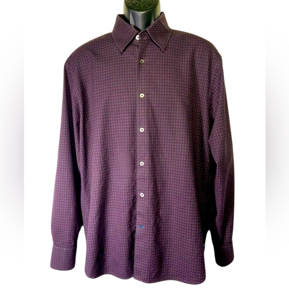 Vintage Italia Maroon Geometric Collared Button‎ Up Long Sleeve Men Size Large